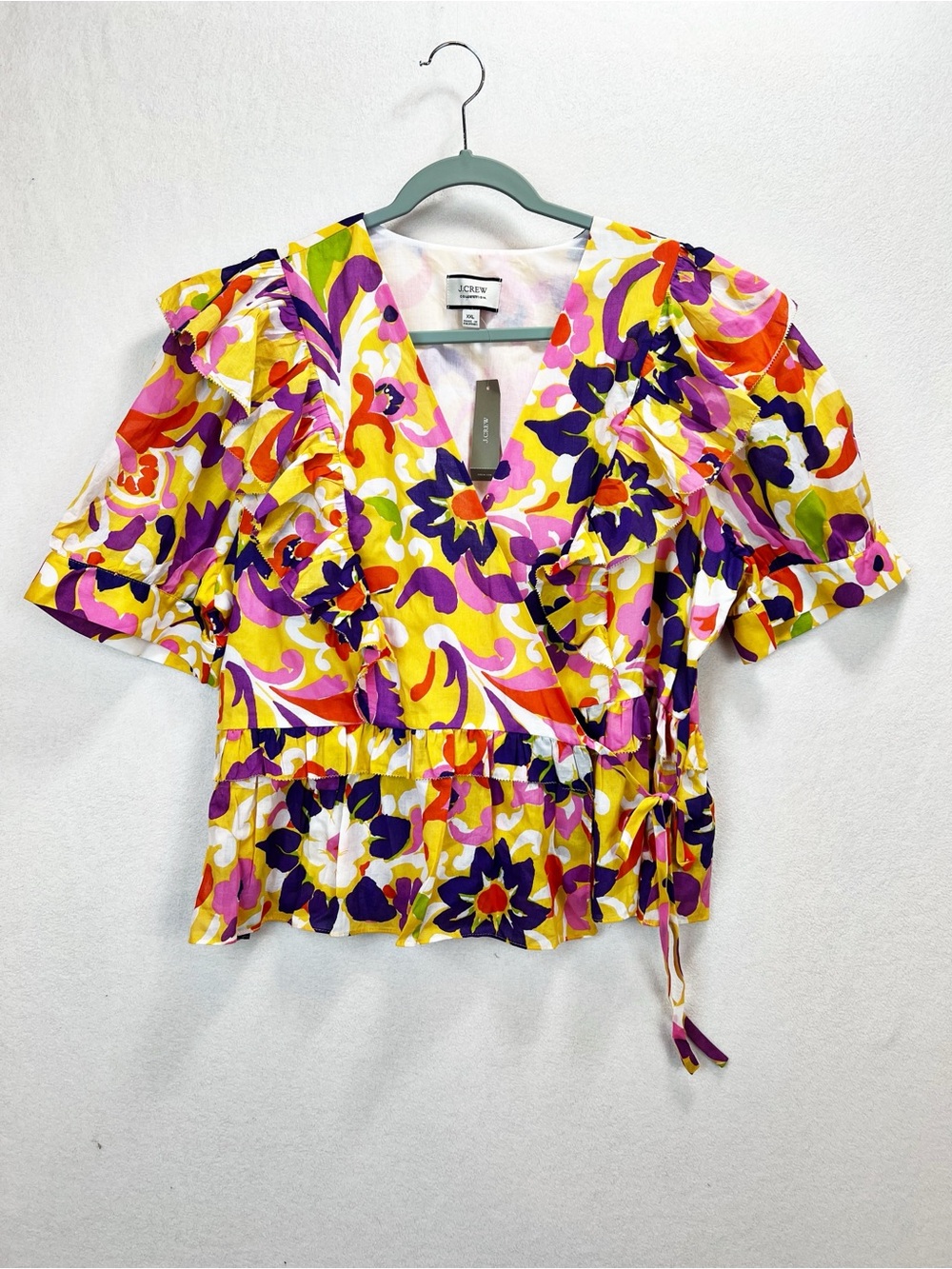 NWT J Crew Collection Ruffle Wrap Top Ratti Curly Floral Print Size XXL